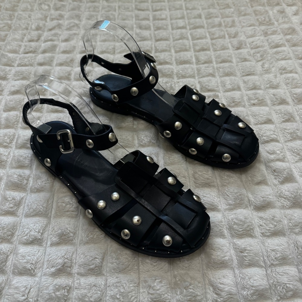 Freda Salvador 11 Sera Fisherman Black Leather Studded Sandals 90s Y2K Edgy